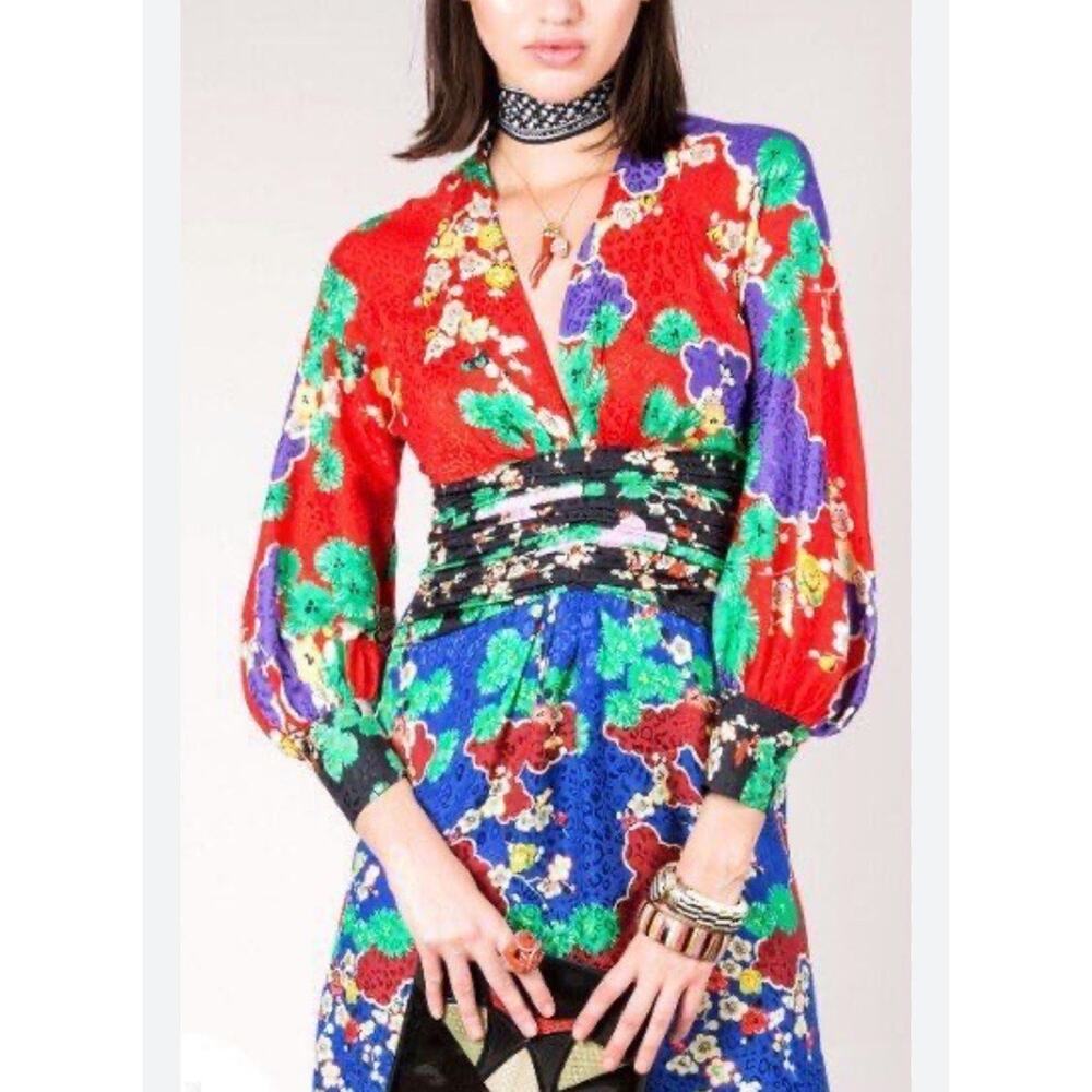 Rixo London Fedora Floral Silk Jacquard Midi Dress Multicolor M
